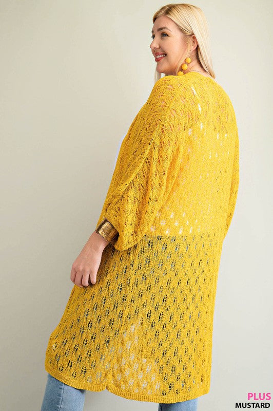Pointelle Detail Open Cardigan (Plus Size)