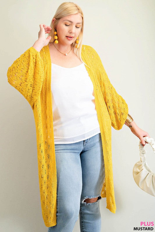 Pointelle Detail Open Cardigan (Plus Size)