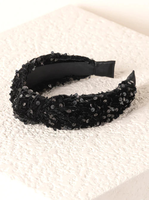 Knotted Sequin Headband - Black