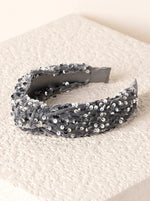 Knotted Sequin Headband - Grey