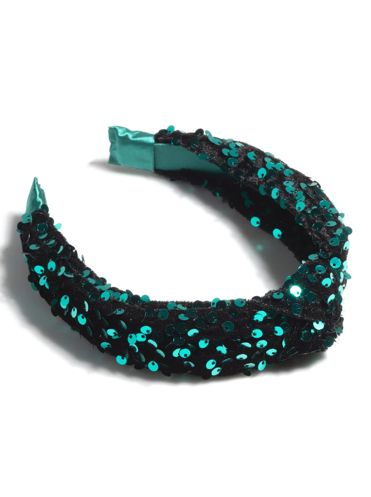 Knotted Sequin Headband - Green