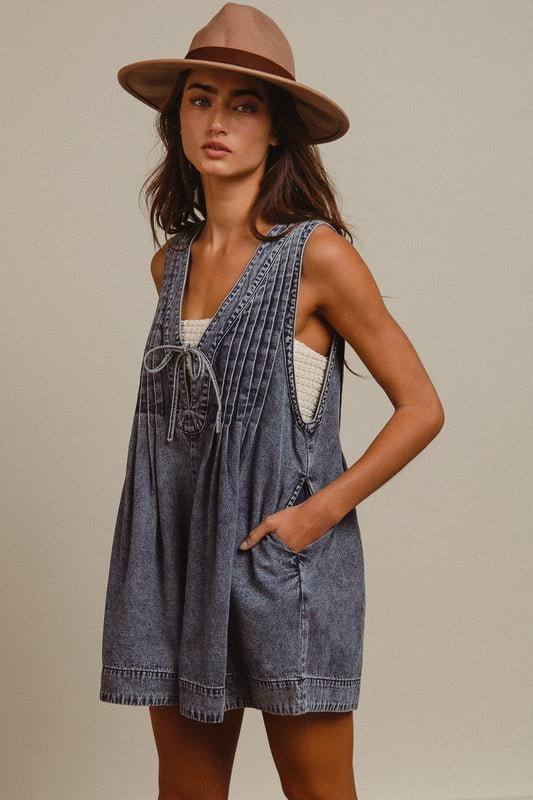 Mineral Washed Denim Romper