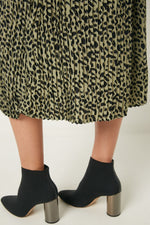Leopard Print Pleated Midi Skirt