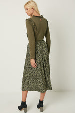 Leopard Print Pleated Midi Skirt