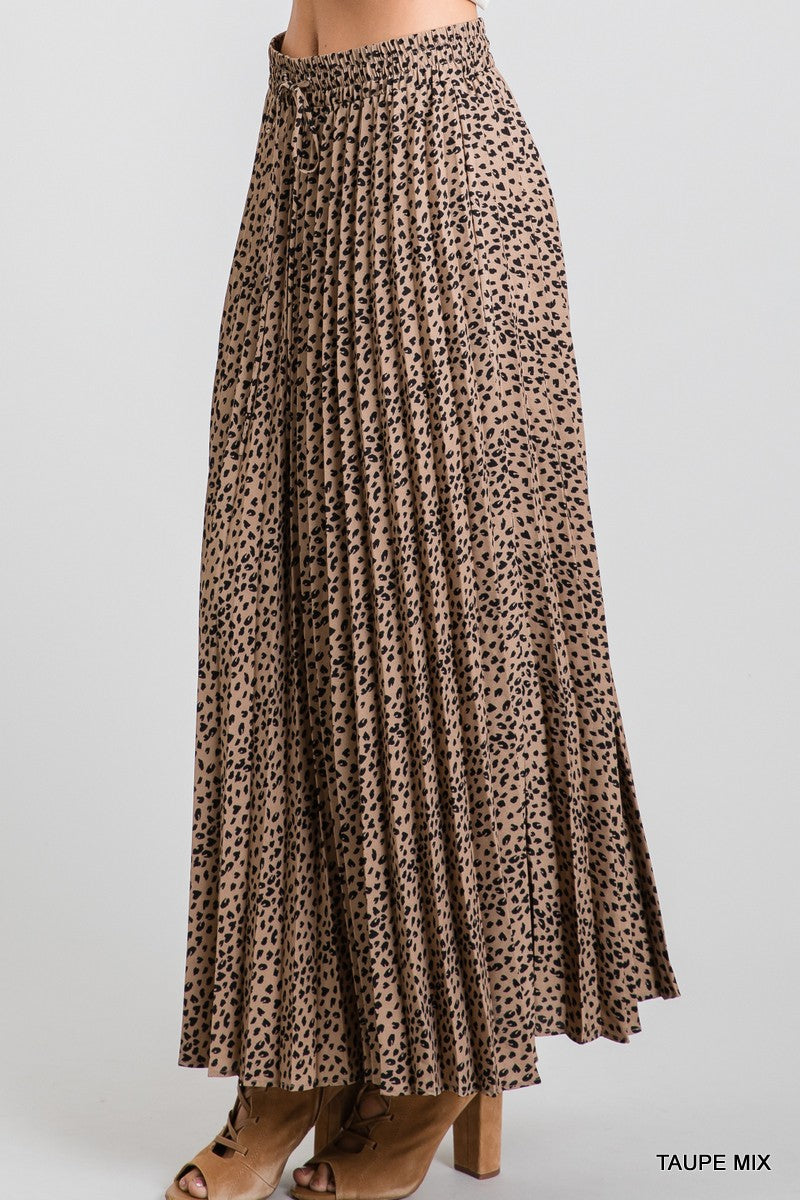 Leopard Print Pleated Maxi Skirt