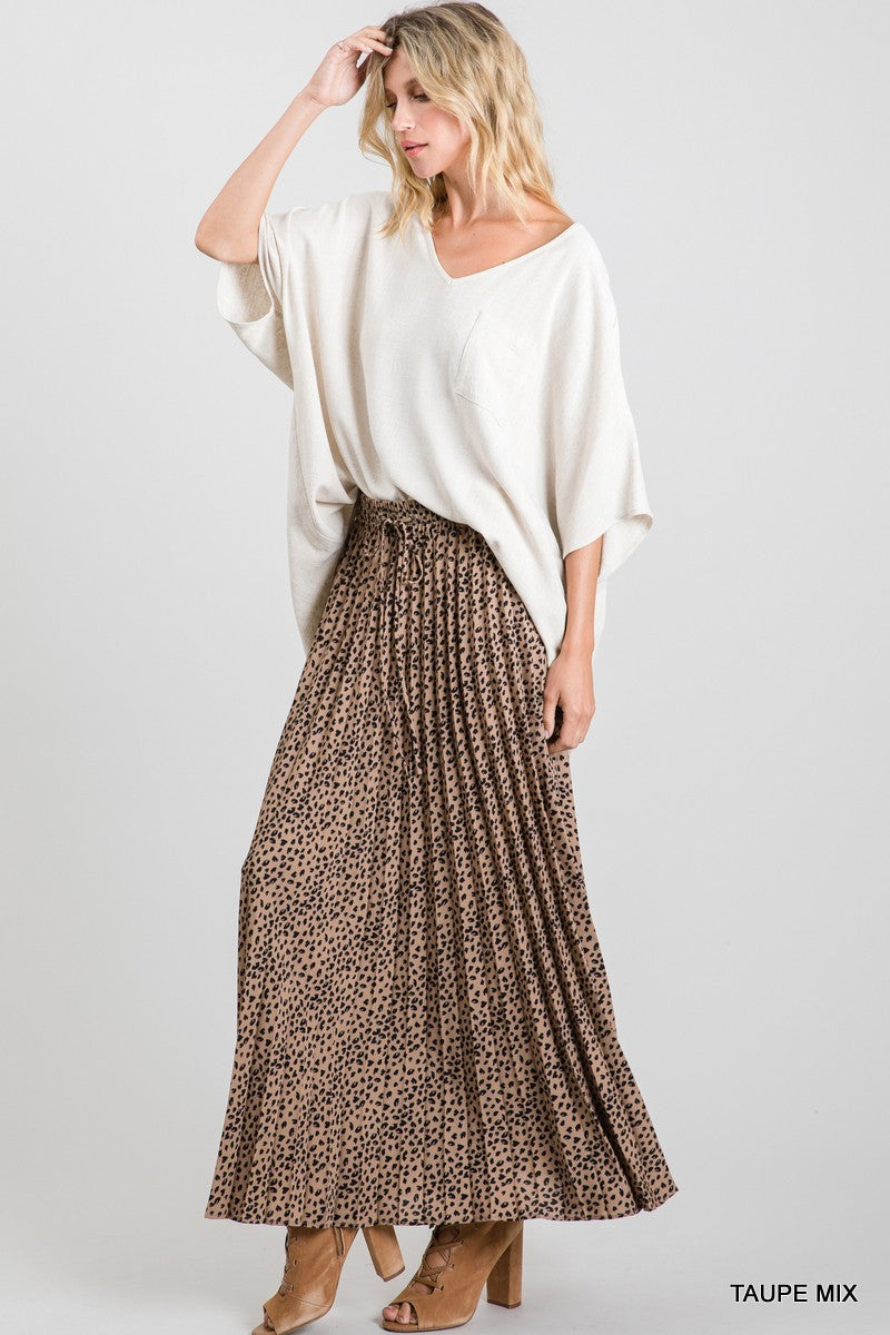 Leopard Print Pleated Maxi Skirt