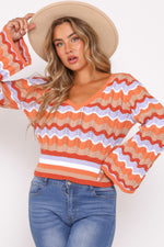 Bell Sleeve Knit V-Neck Top