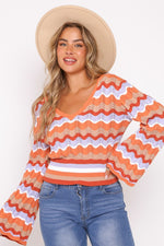 Bell Sleeve Knit V-Neck Top
