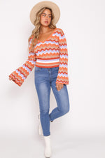 Bell Sleeve Knit V-Neck Top