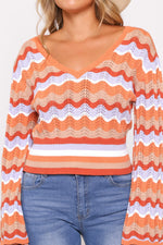 Bell Sleeve Knit V-Neck Top