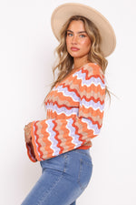 Bell Sleeve Knit V-Neck Top
