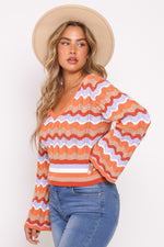 Bell Sleeve Knit V-Neck Top