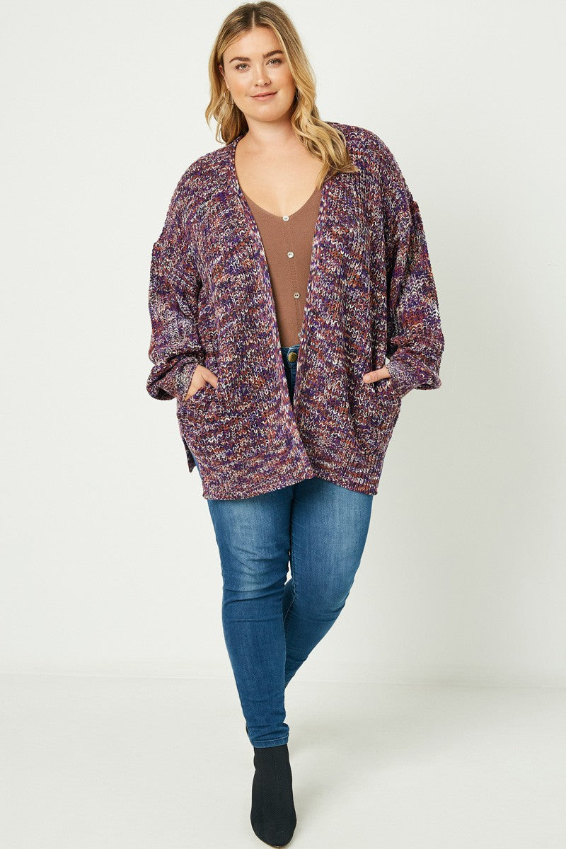 Multi-Color Yarn Knit Open Cardigan (Plus Size)