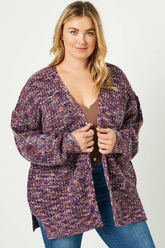 Multi-Color Yarn Knit Open Cardigan (Plus Size)