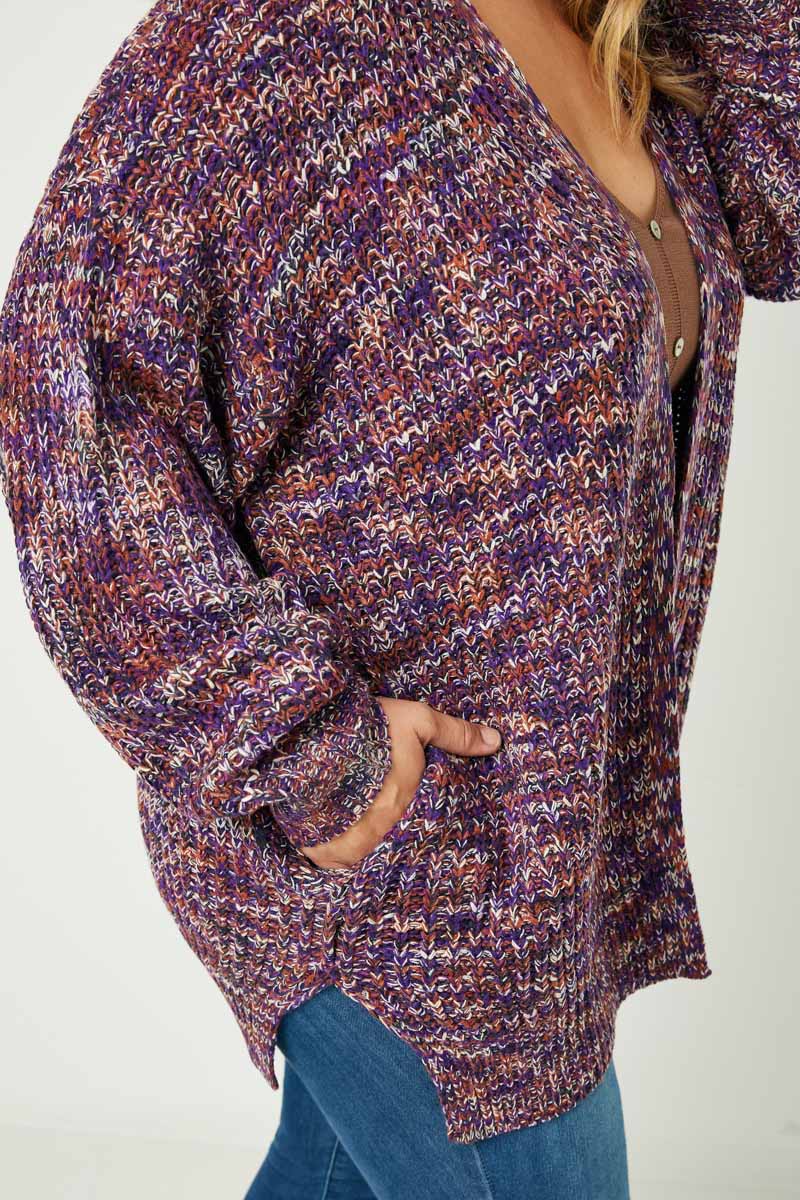 Multi-Color Yarn Knit Open Cardigan (Plus Size)