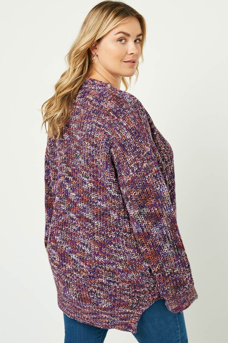 Multi-Color Yarn Knit Open Cardigan (Plus Size)