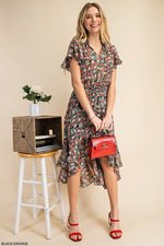 Flutter Sleeve Floral High-Lo Dress