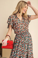 Flutter Sleeve Floral High-Lo Dress