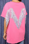 Back Sequin Fringe Short Sleeve Top