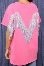 Back Sequin Fringe Short Sleeve Top