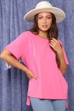 Back Sequin Fringe Short Sleeve Top