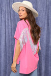 Back Sequin Fringe Short Sleeve Top