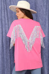 Back Sequin Fringe Short Sleeve Top
