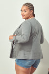 Tie Sleeve Knit Blazer (Grey - Plus Size)