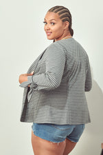 Tie Sleeve Knit Blazer (Grey - Plus Size)