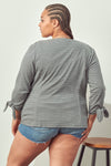 Tie Sleeve Knit Blazer (Grey - Plus Size)