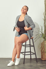 Tie Sleeve Knit Blazer (Grey - Plus Size)