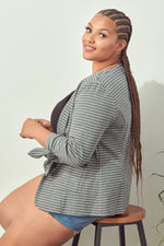 Tie Sleeve Knit Blazer (Grey - Plus Size)