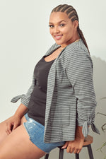 Tie Sleeve Knit Blazer (Grey - Plus Size)
