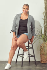 Tie Sleeve Knit Blazer (Grey - Plus Size)