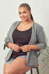 Tie Sleeve Knit Blazer (Grey - Plus Size)