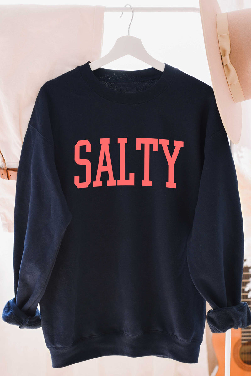 "Salty" Unisex Graphic Sweatshirt (Navy & Coral Ink)