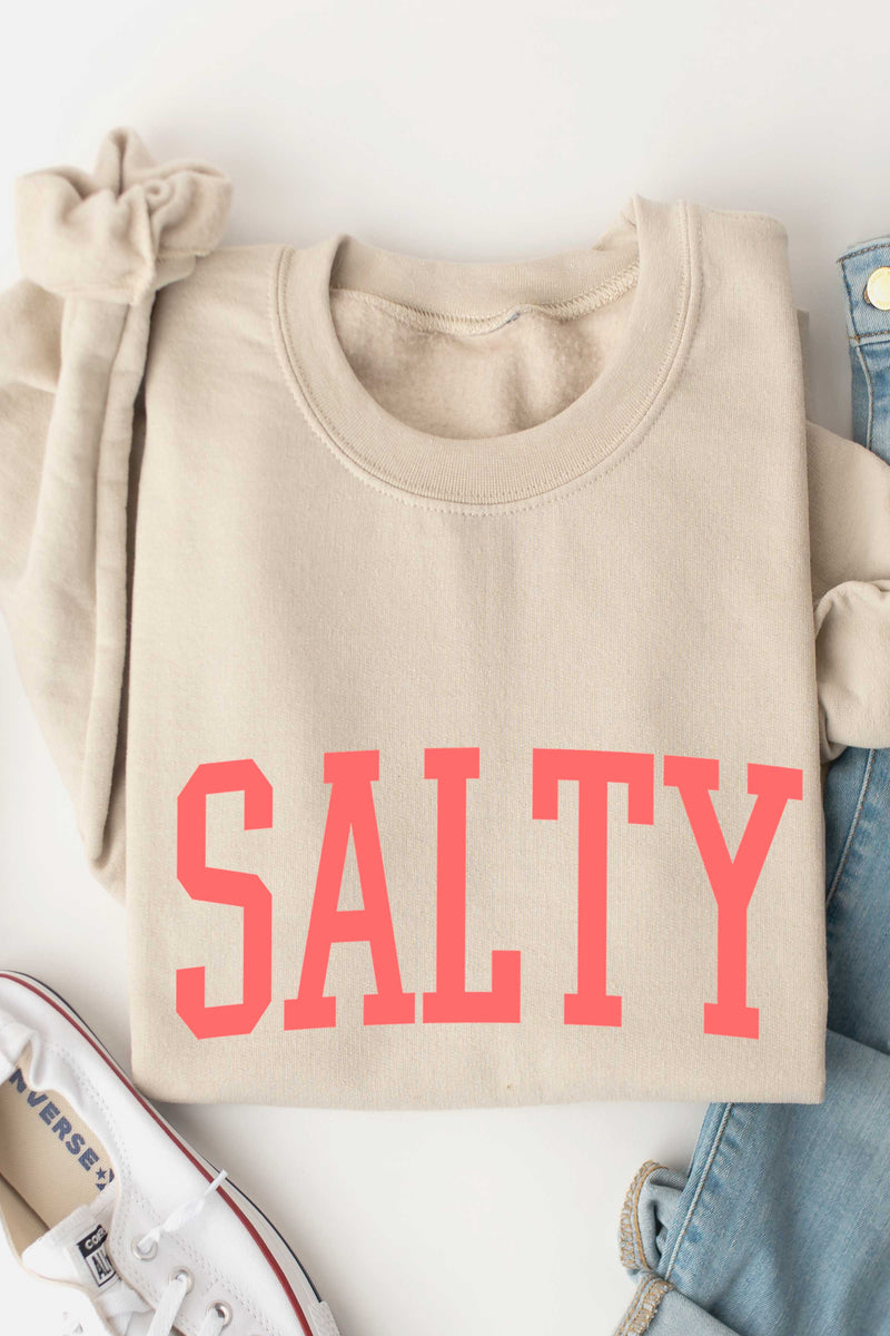 "Salty" Unisex Graphic Sweatshirt (Sand & Coral Ink)