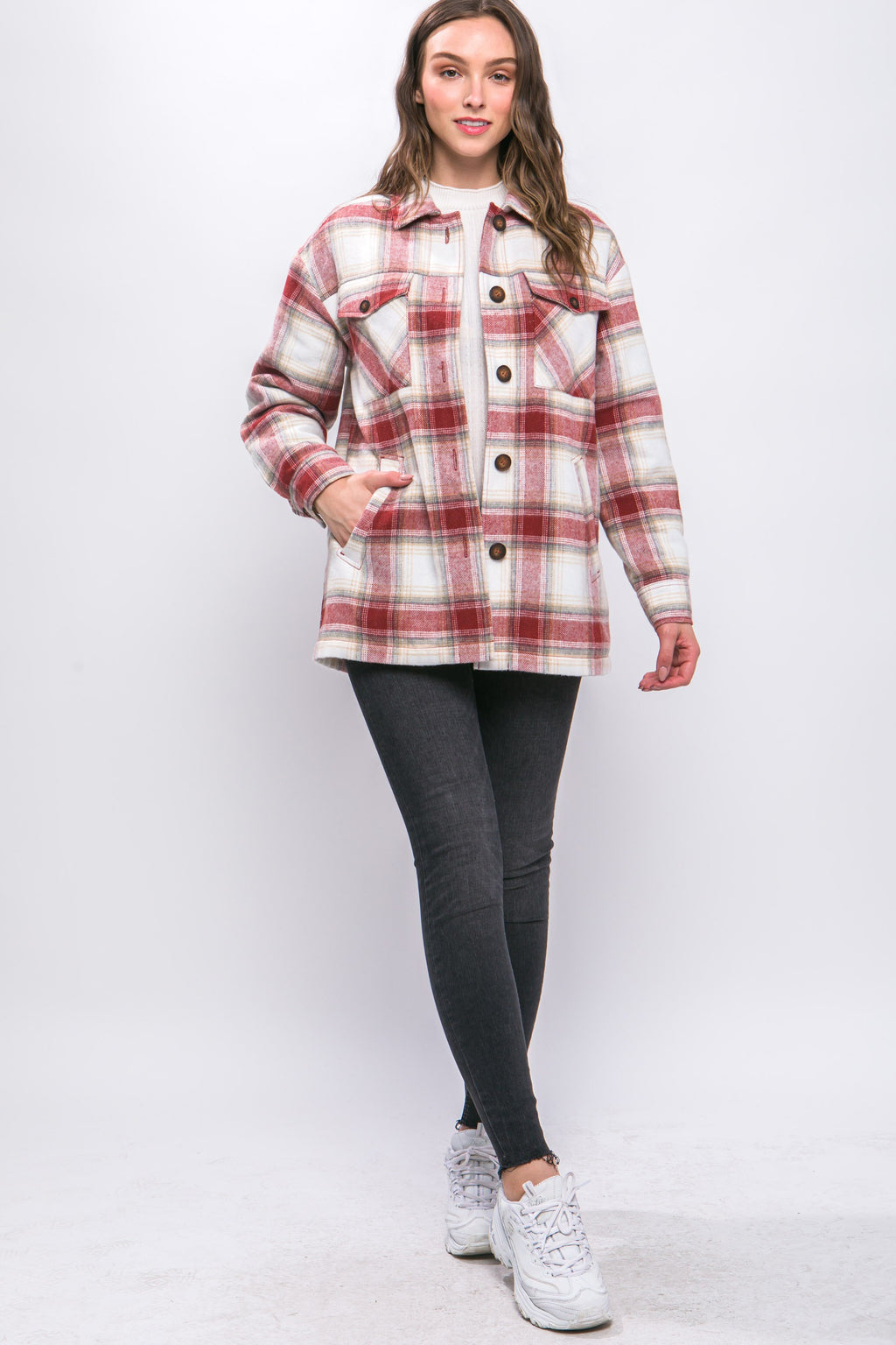 Sherpa Lined Plaid Shacket (Terra Cotta)