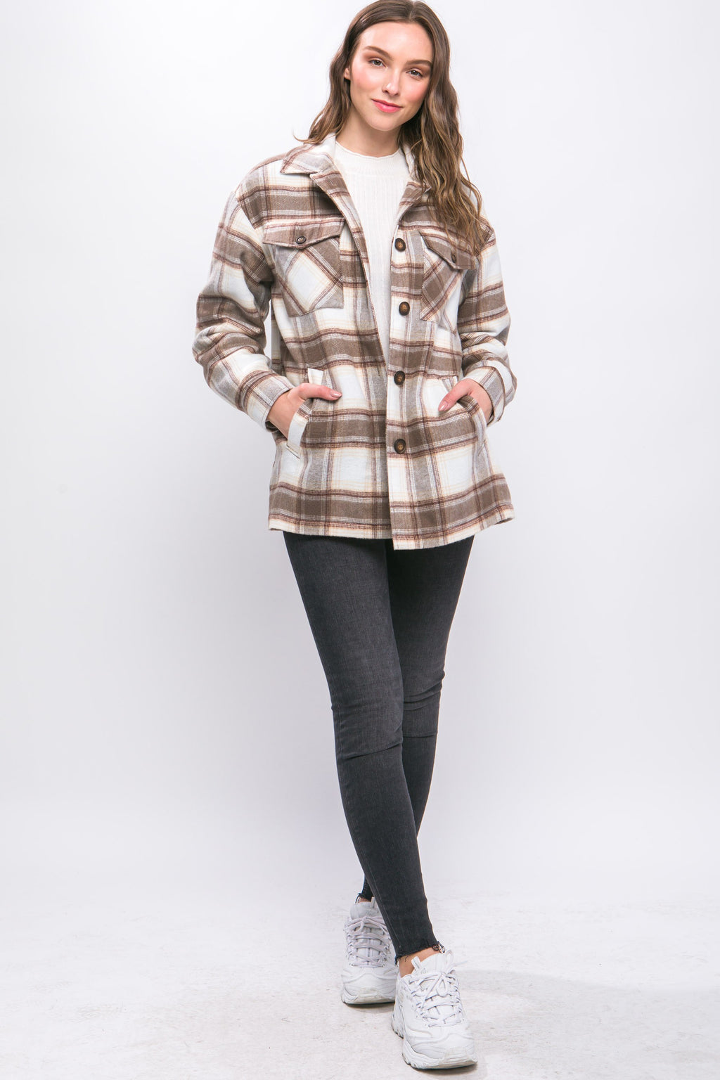 Sherpa Lined Plaid Shacket (Cocoa)