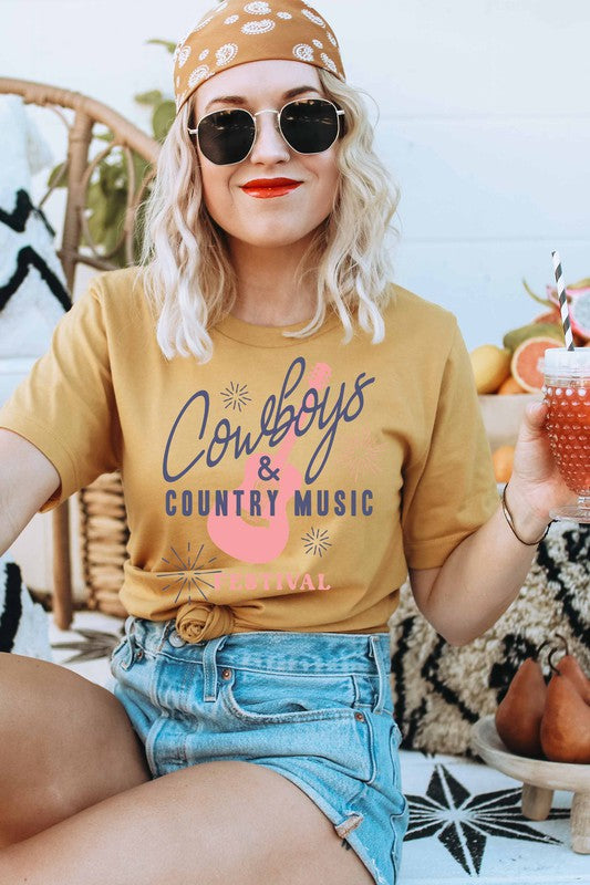 "Cowboys & Country Music" Festival Unisex Graphic T-Shirt (Mustard)