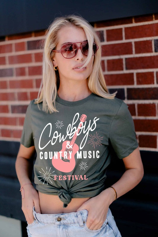 "Cowboys & Country Music" Festival Unisex Graphic T-Shirt (Green)
