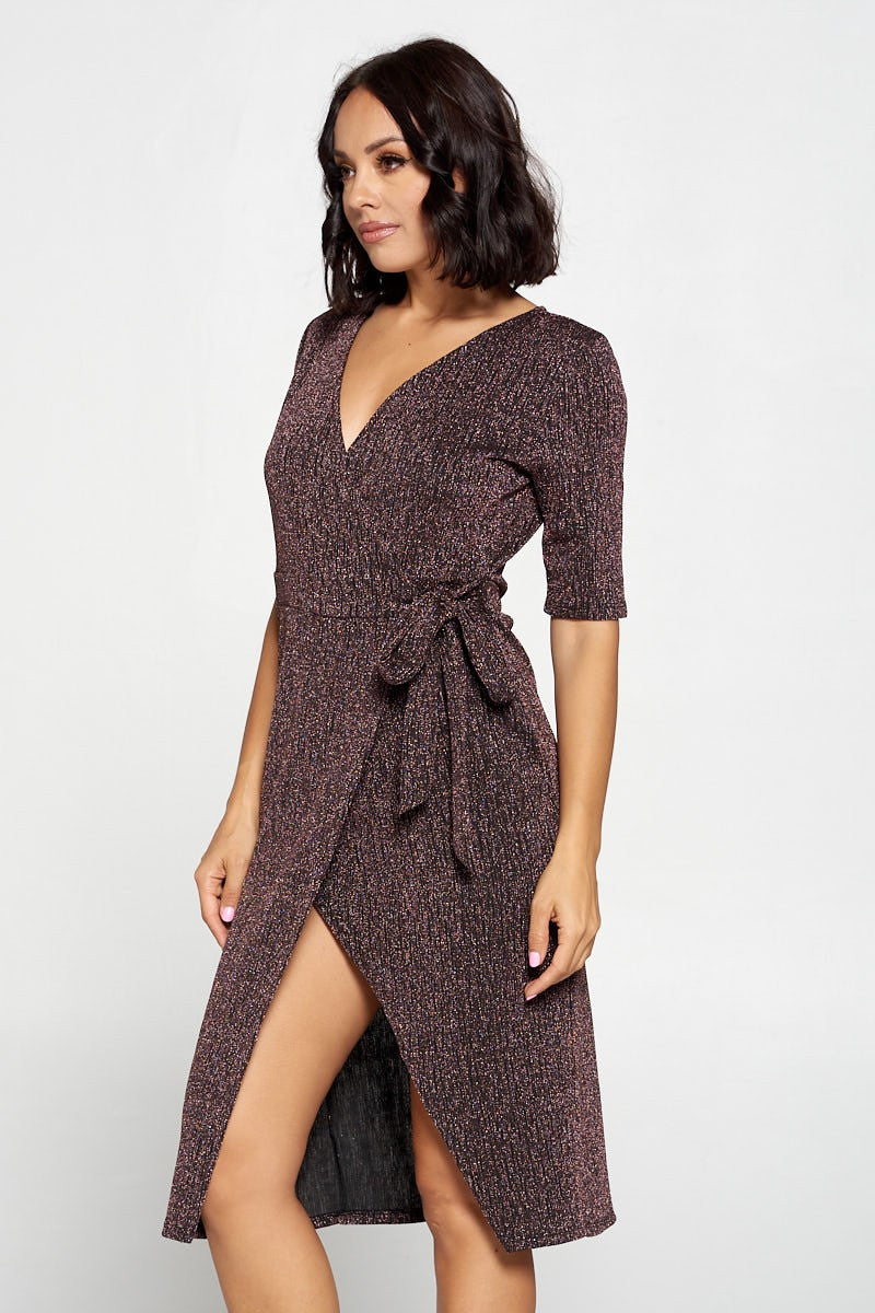 Faux Wrap Lurex Dress