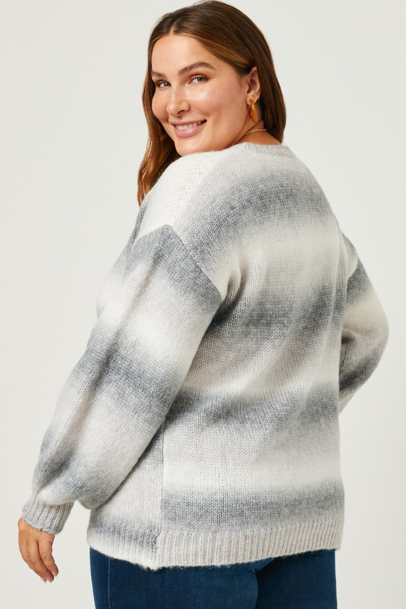 Ombre Puff Sleeve Pullover (Plus Size)
