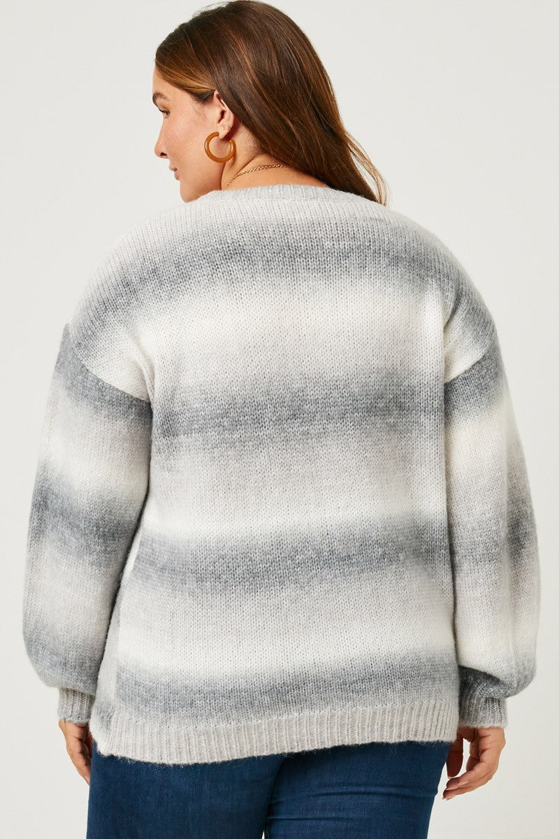 Ombre Puff Sleeve Pullover (Plus Size)