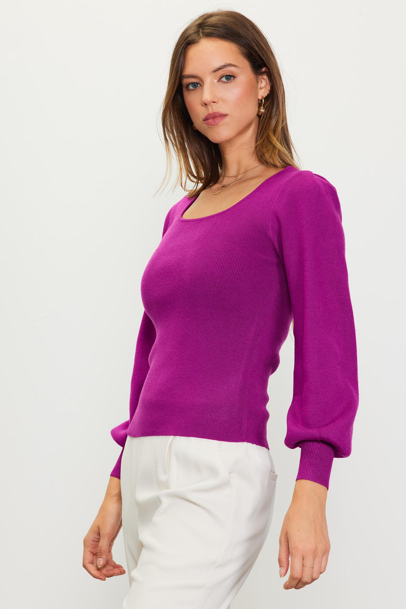Square Neck Balloon Sleeve Sweater (Orchid)