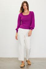 Square Neck Balloon Sleeve Sweater (Orchid)