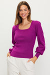 Square Neck Balloon Sleeve Sweater (Orchid)
