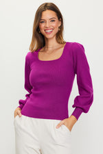 Square Neck Balloon Sleeve Sweater (Orchid)