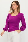 Square Neck Balloon Sleeve Sweater (Orchid)