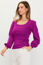 Square Neck Balloon Sleeve Sweater (Orchid)